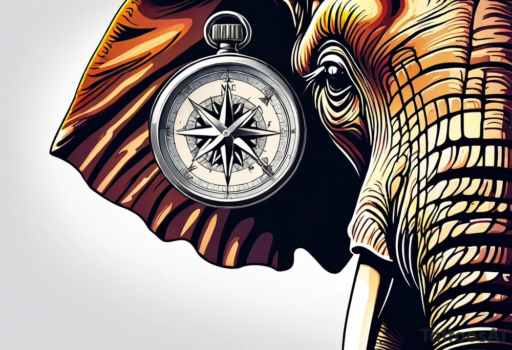 Compass held in an elephant's trunk tattoo idea