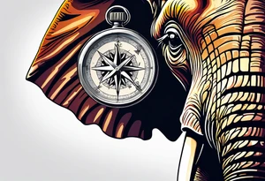 Compass held in an elephant's trunk tattoo idea