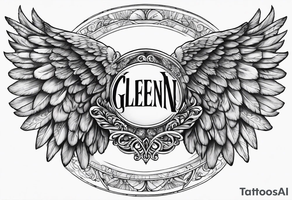 Angel Wings with the word Glenn in between tattoo idea