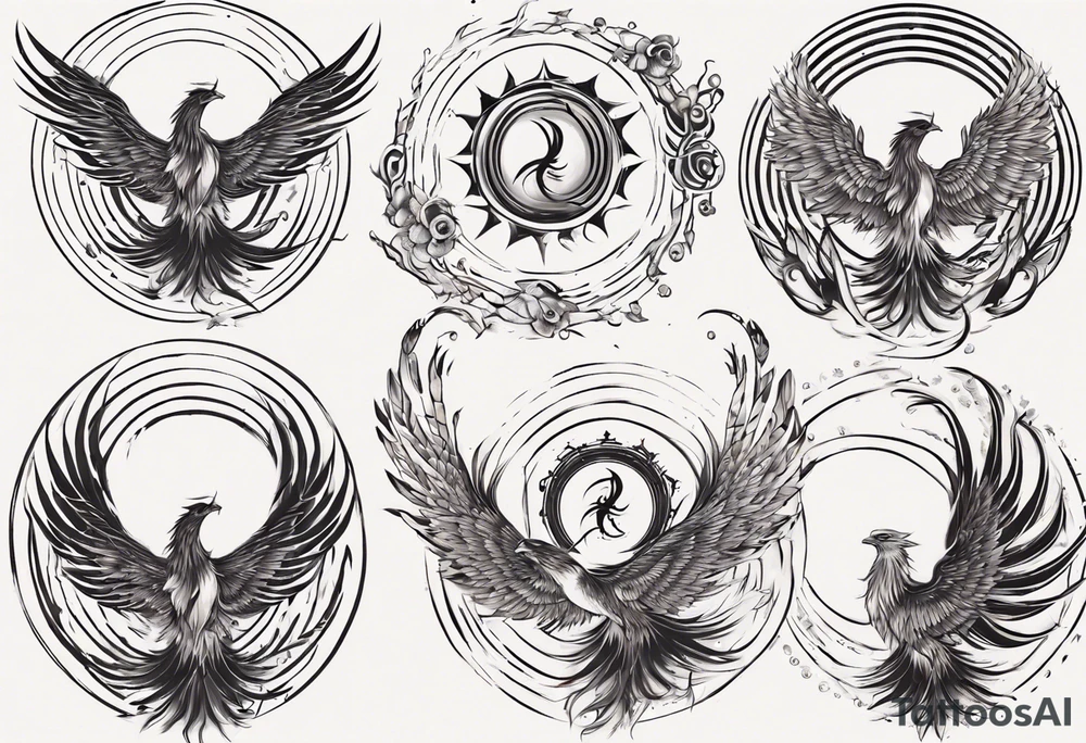 Phoenix rising in circles tattoo idea