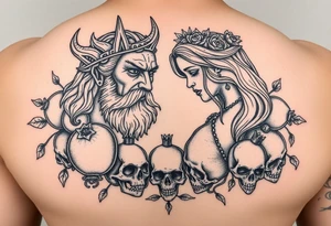 Hades and Persephone with pomegranate’s and skulls tattoo idea