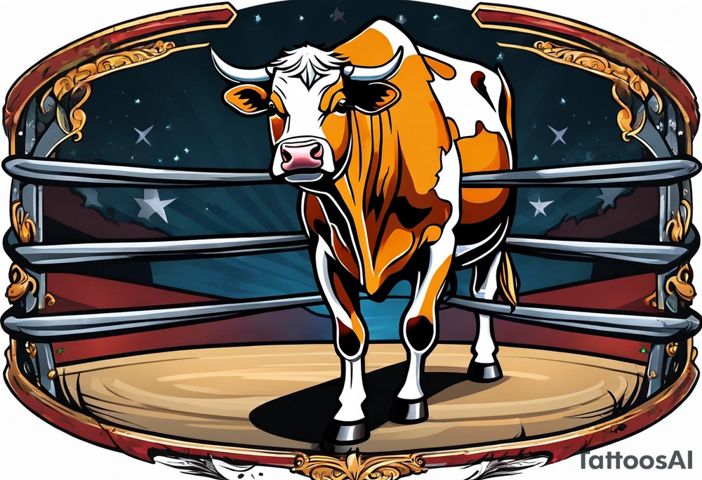cow in a wrestling ring tattoo idea