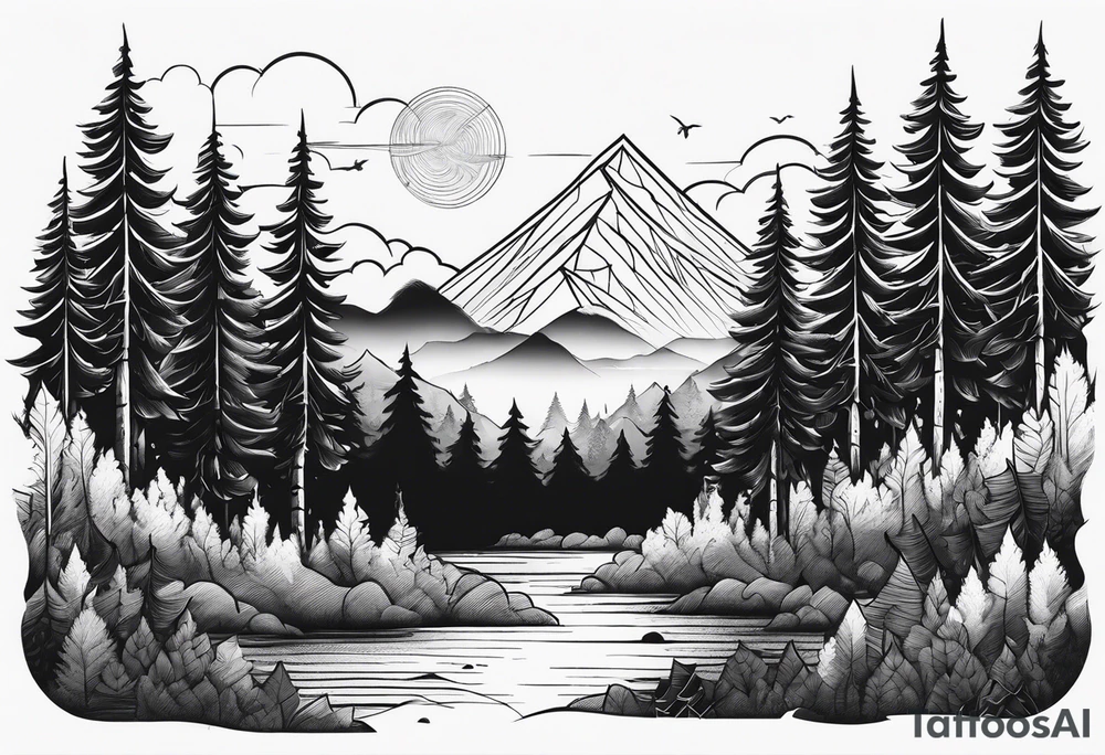 forest along the edges where the fires below and in the distance tattoo idea