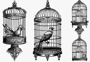neo traditional decoration only on the left side, on the top of a long bird cage tattoo idea