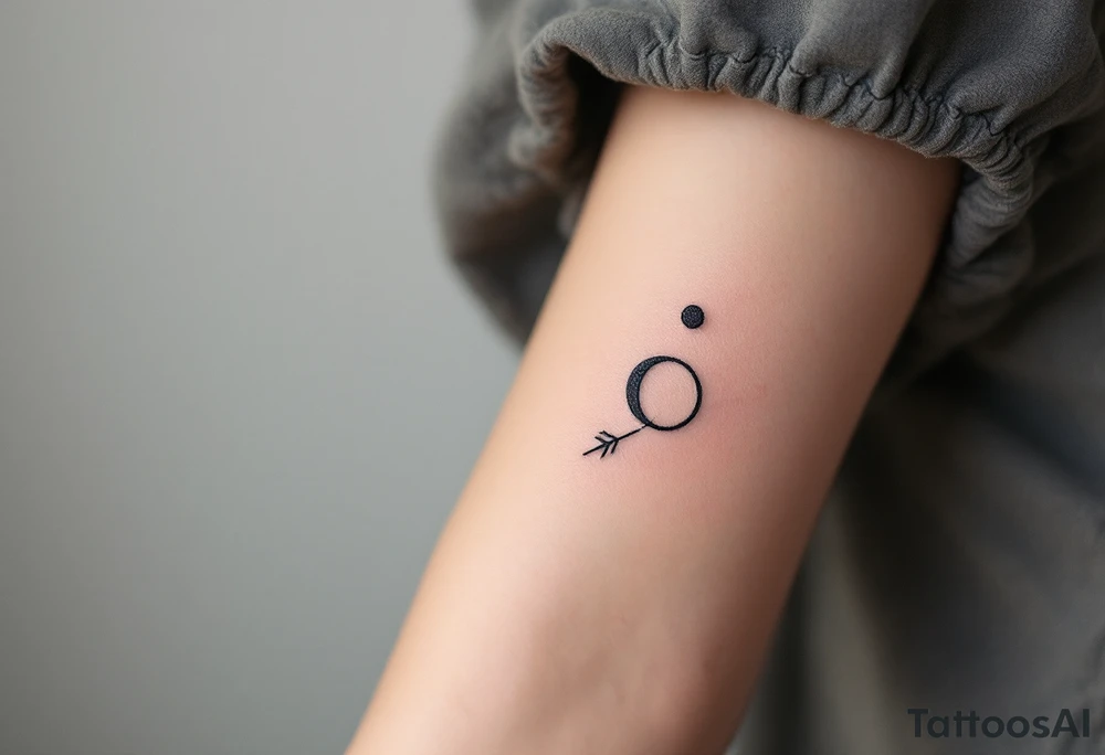 A comma with a dot above it, with an flowing arrow around tattoo idea