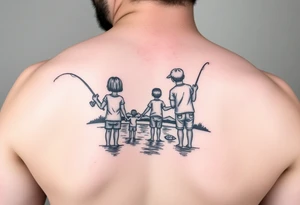 Dad fishing with 3 kids 
1girl and 2 sons
With lake tattoo idea