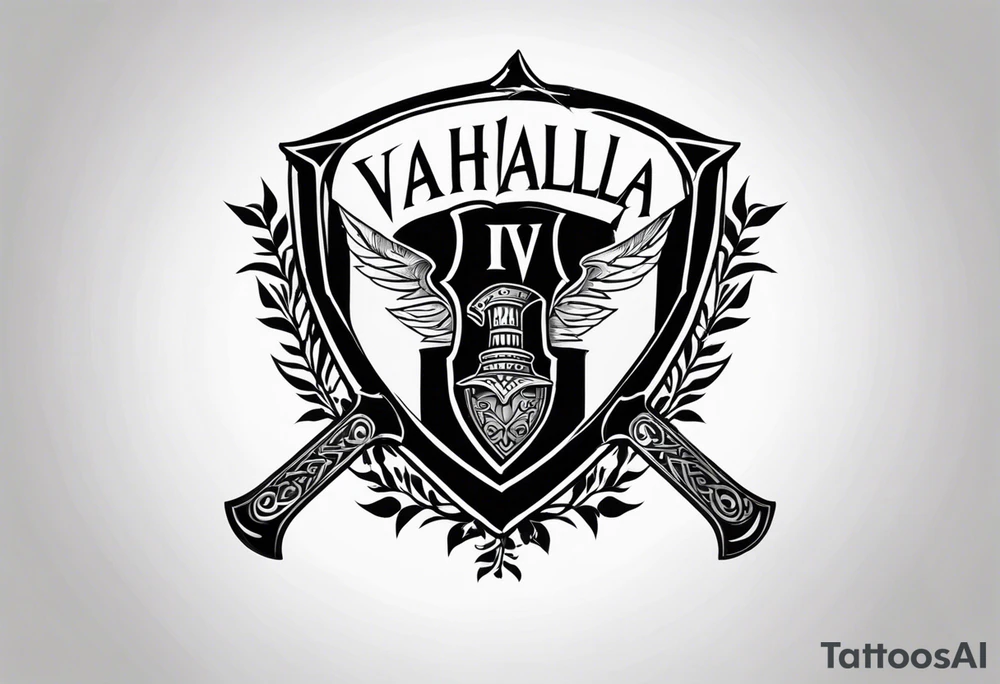 Valhalla shield sword 
axe step tattoo idea
