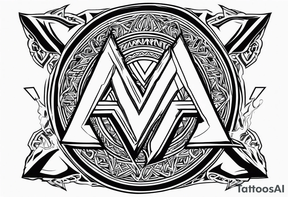Valhalla fire sword shield axe Valknut ruins lightnings tattoo idea Valhalla fire sword shield axe Valknut ruins lightnings tattoo idea