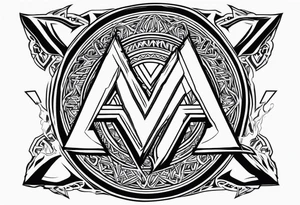 Valhalla fire sword shield axe Valknut ruins lightnings tattoo idea