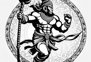 hanuman flying holding his mace tattoo idea