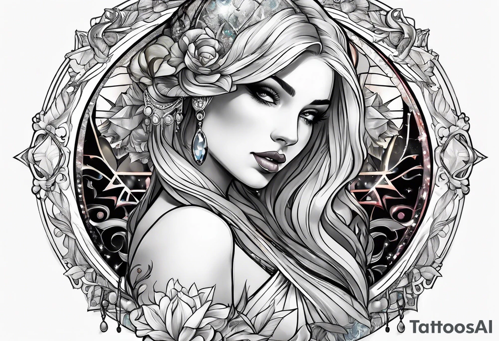 woman holding crystal ball tattoo idea