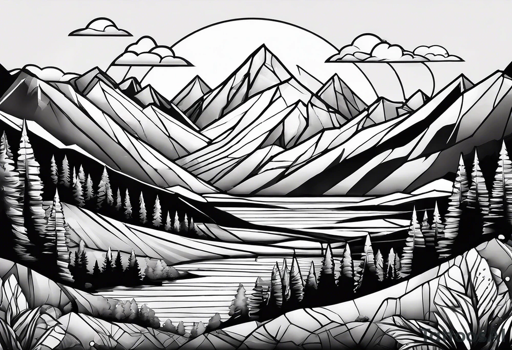 sunset over mountains made of prism glass tattoo idea