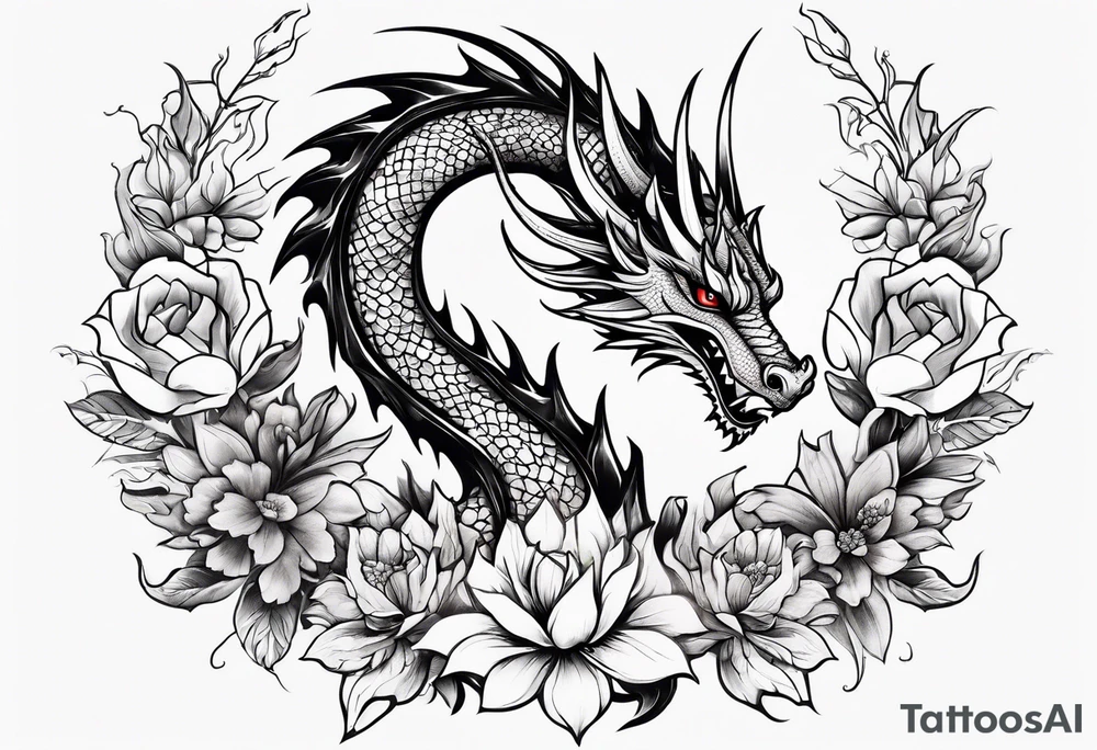 Dragon with flowers tattoo idea