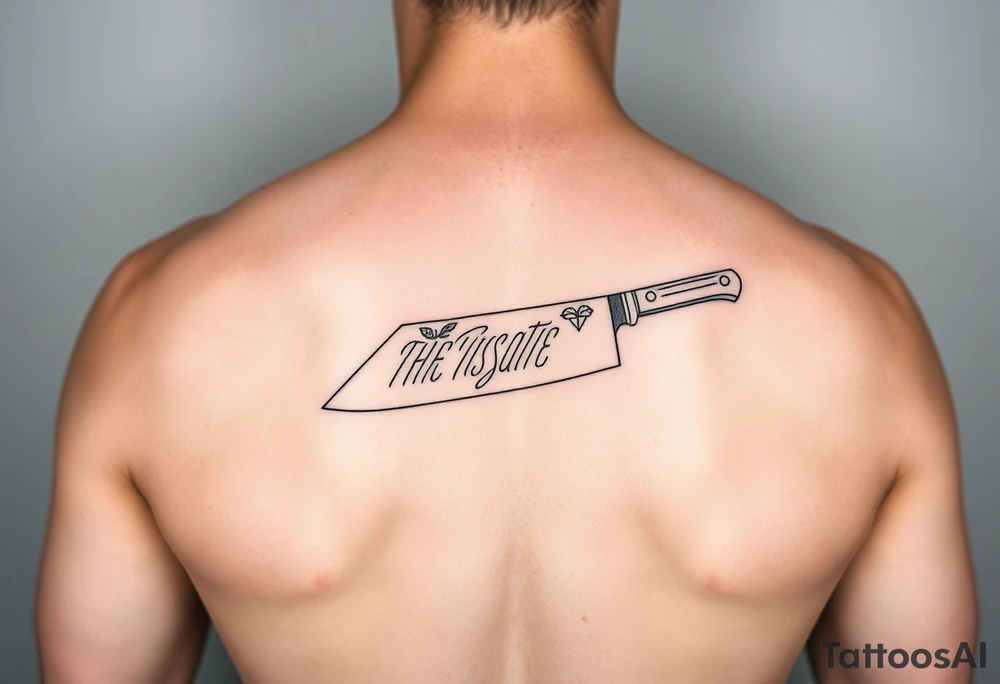 geometric fine line tattoo of a japanese chefs knife with visual representation of the 5 tastes tattoo idea