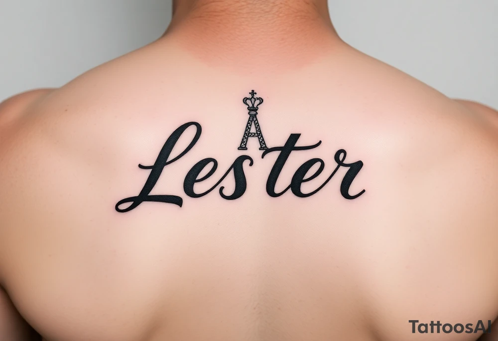 Lester with a crown in cursive tattoo idea