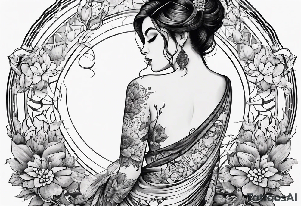 simple tattoo of full body girl comfortably floating above water tattoo idea