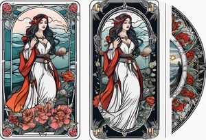 Lady of the lake in a tarot card design tattoo idea