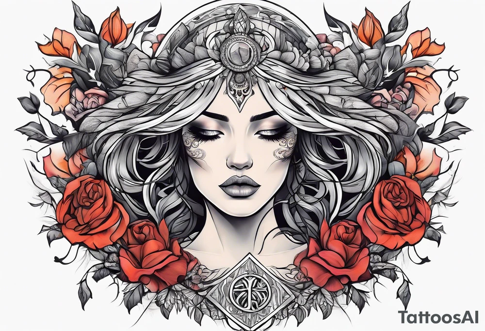 Resurrection Beautiful woman rising from her dead self to inner peace and self-love tattoo idea