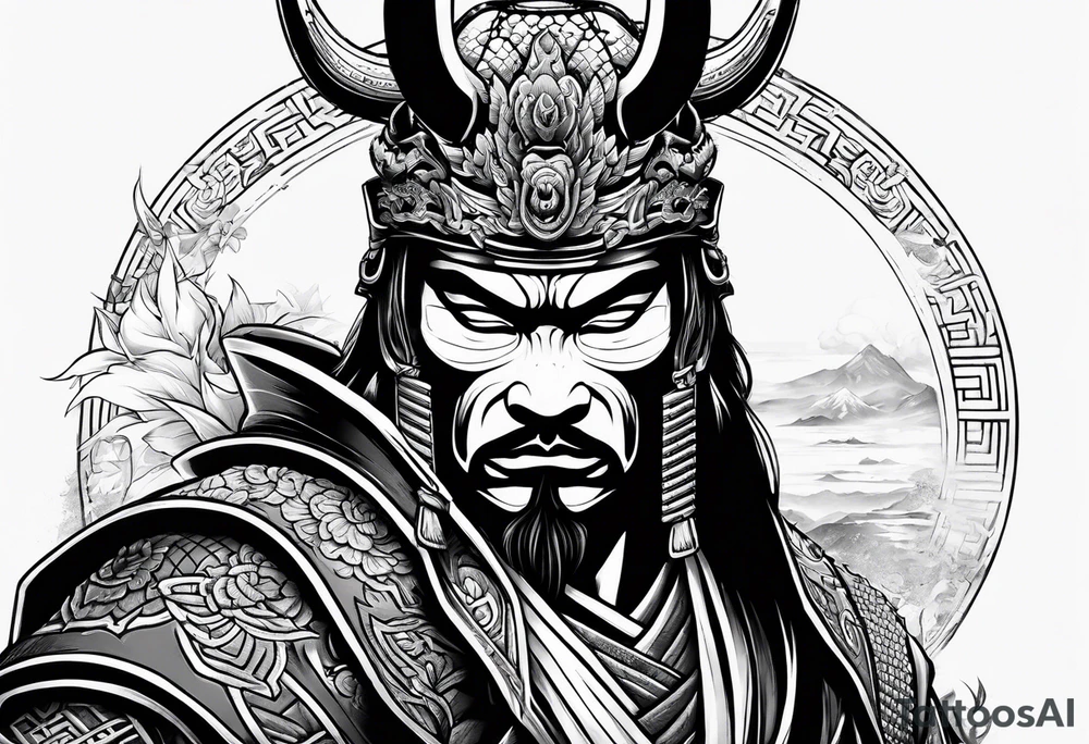 Samurai with an oni mask covering his face tattoo idea