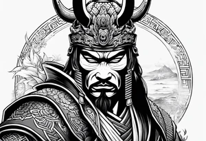 Samurai with an oni mask covering his face tattoo idea