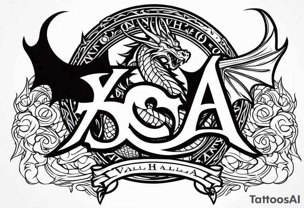 Valhalla sword shield dragon axe tattoo idea