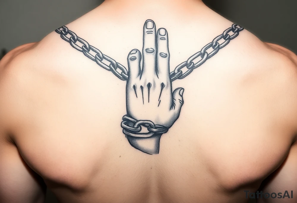 Chains wrapped on thumb and pointer finger connecting together on the hands tattoo idea