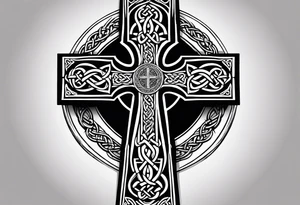 A stone Celtic cross with a raven perched on the arm of the cross tattoo idea
