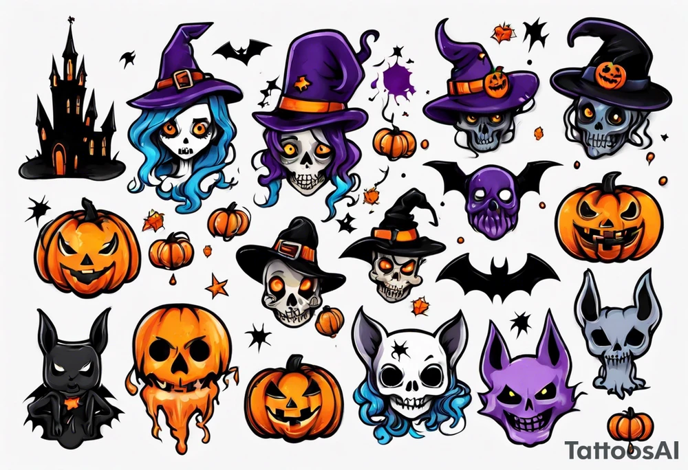 cute and spooky halloween tattoo idea