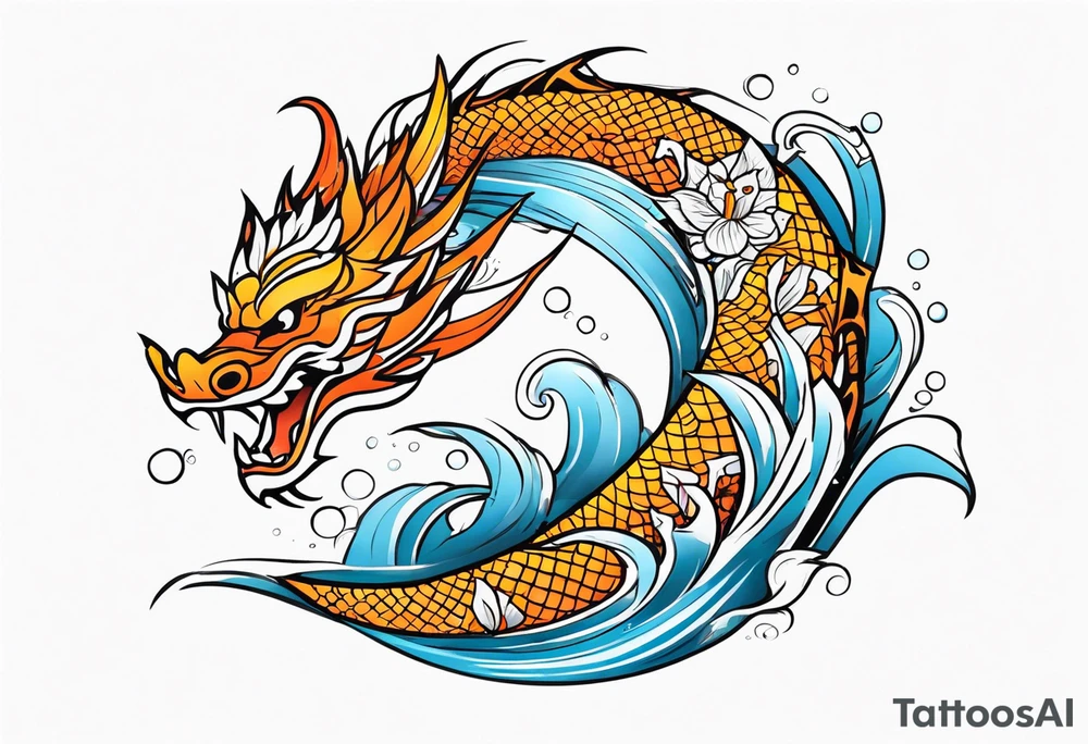 Dragon polynesian, water, koi tattoo idea