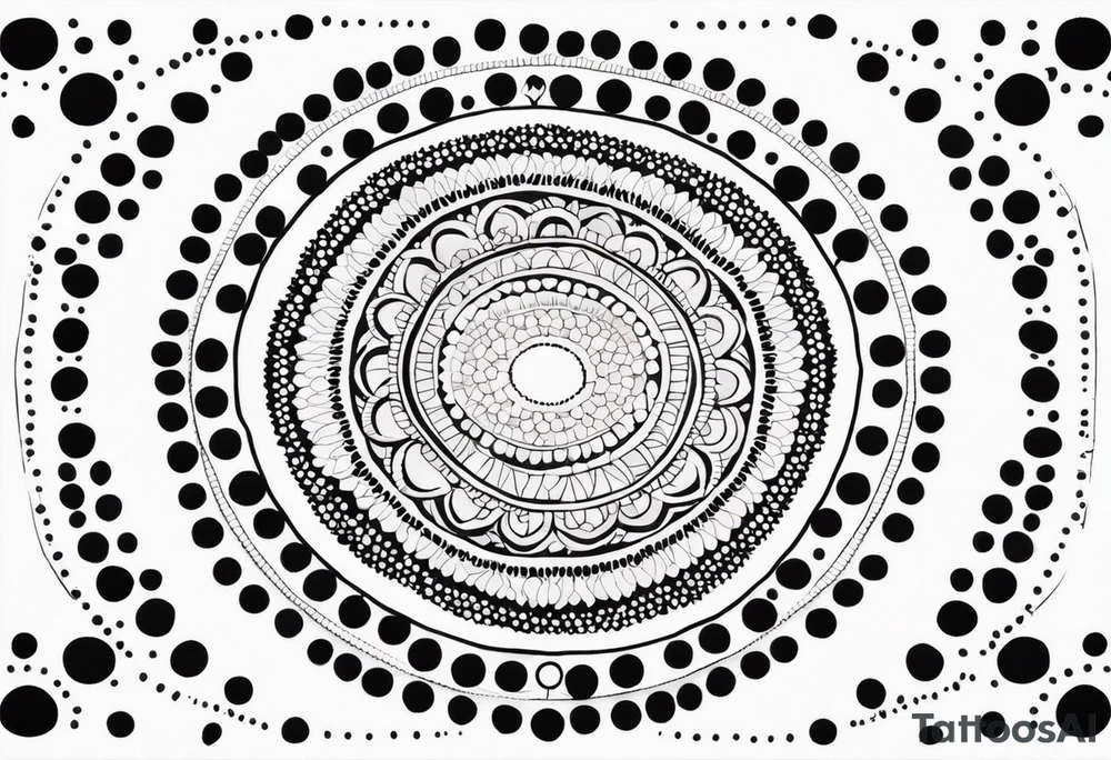 simple sunshine mandala made of black dots with circles tattoo idea
