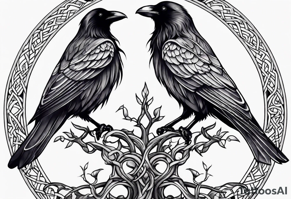 world tree with a raven and urnes style knotwork sleeve tattoo tattoo idea