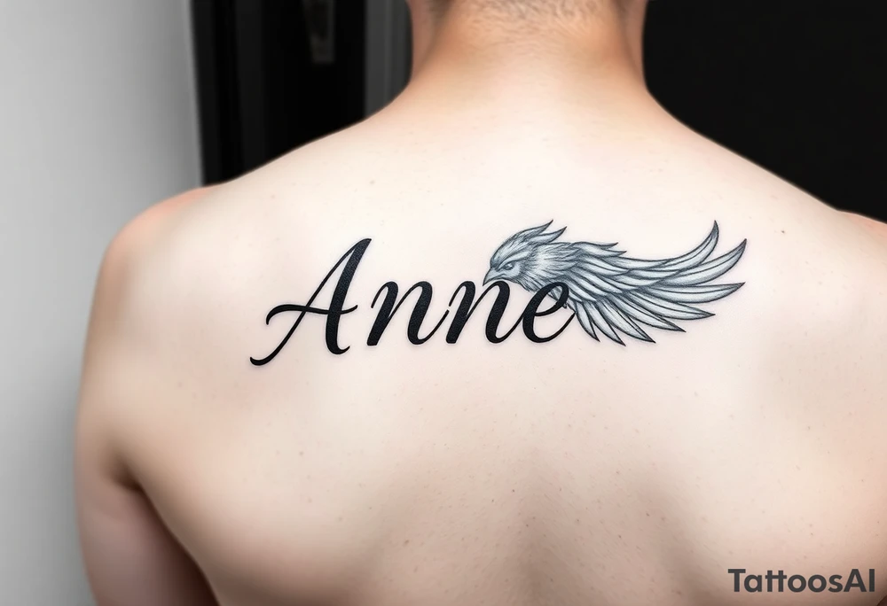 the name Anne in a phoenix feather tattoo idea