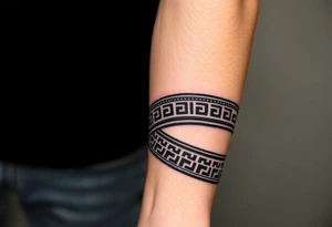 Ancient Greek pattern arm band wrap around tattoo idea