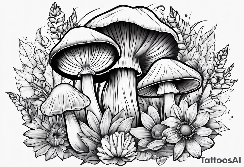 Mushroom Crystal Lilly daisy tattoo idea