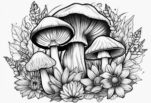 Mushroom Crystal Lilly daisy tattoo idea