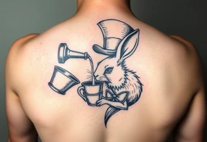 The mad hatter pouring a cup of 
tea into the white rabbits head tattoo idea