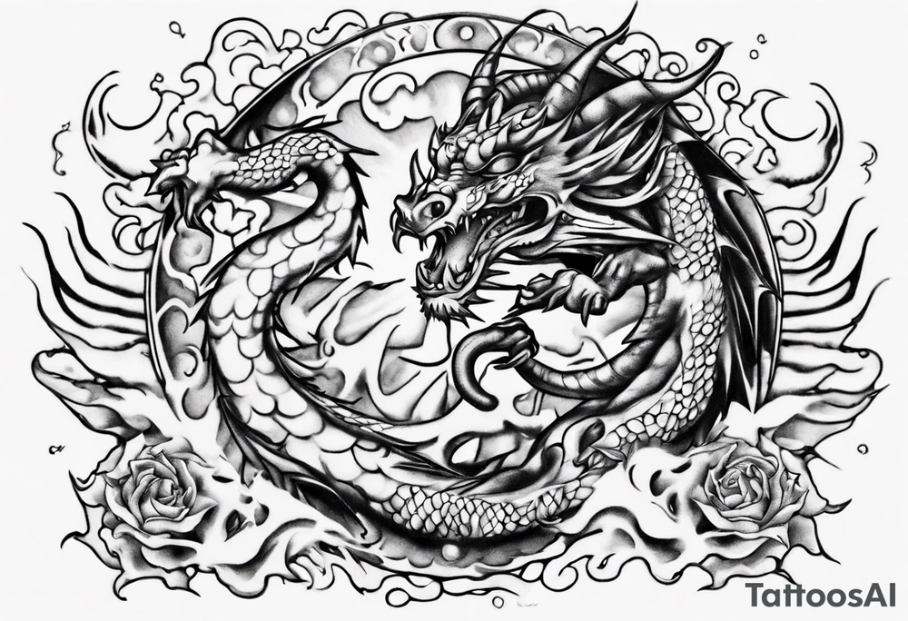 Dragón with the sun tattoo idea