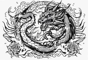 Dragón with the sun tattoo idea