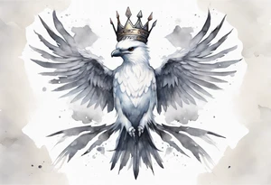 a solitary white thunderbird wearing a grey crown tattoo idea