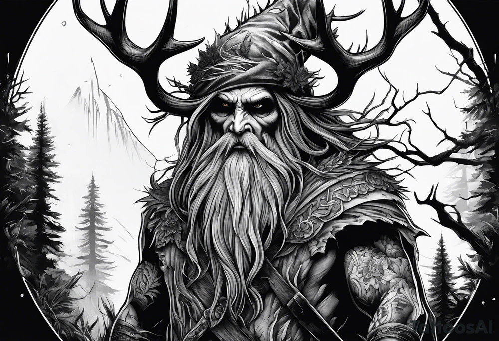 Leshy creepy looming danger skinny tall tattoo idea