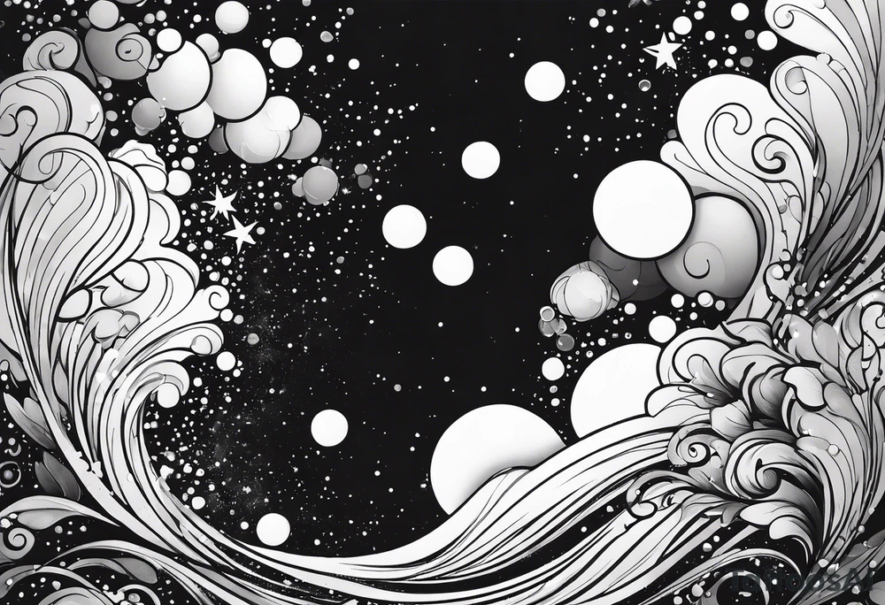 Draw me some magical really simple underwater bubbles and simple stars tattoo idea