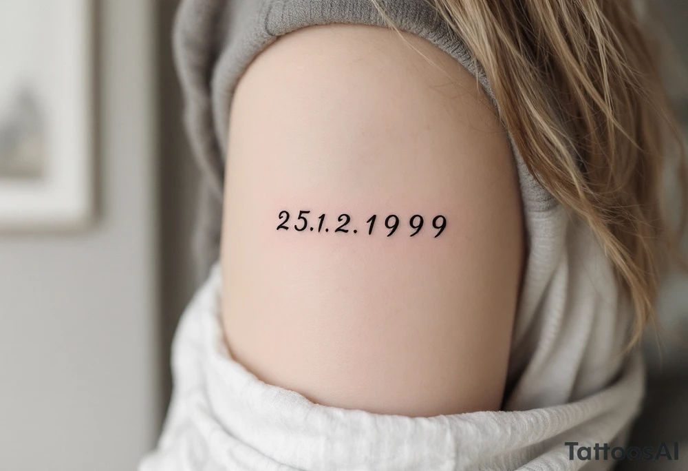 Cursive 25.12.1999 flowing along the spine in cool gray with a hint of icy blue. tattoo idea