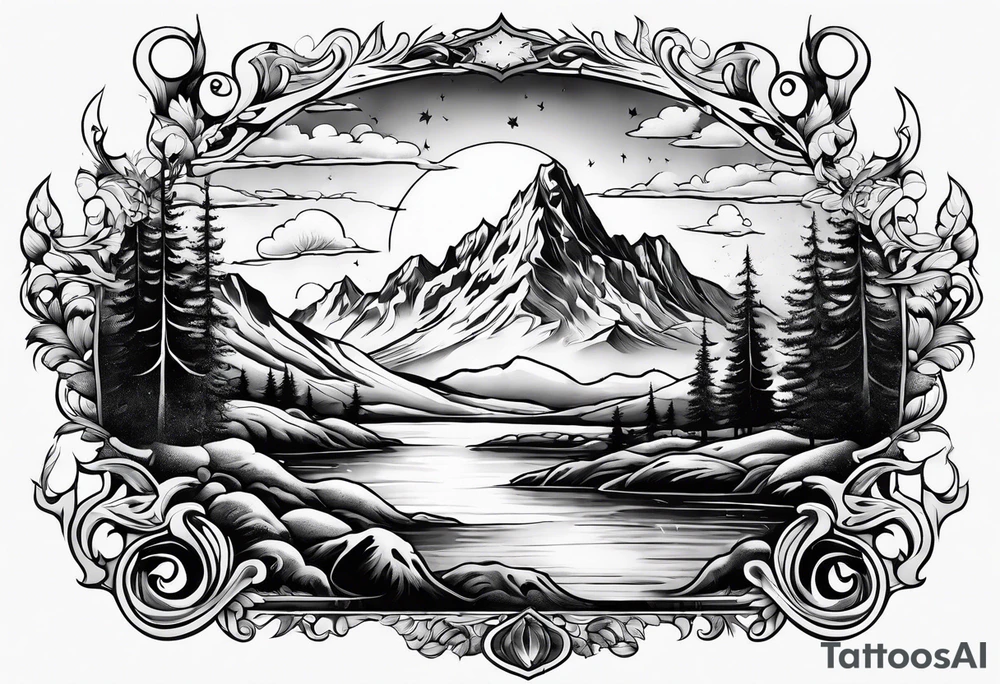 Flames to ash to frozen landscape tattoo idea