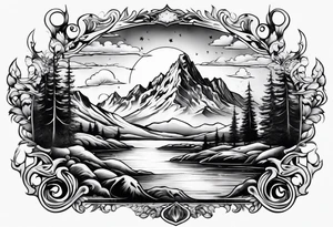 Flames to ash to frozen landscape tattoo idea