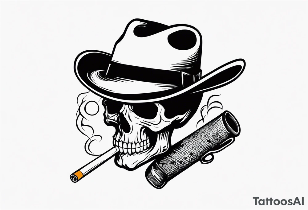 western skull smoking a cigarette tattoo idea