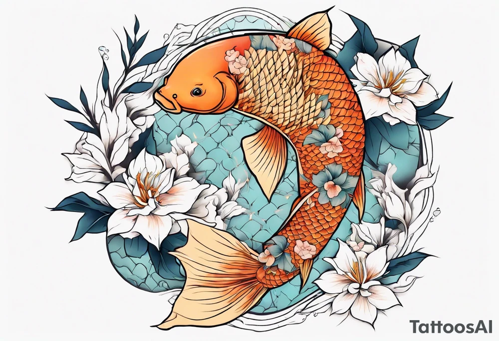 koi carp with floral surroundings tattoo idea