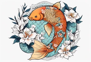koi carp with floral surroundings tattoo idea