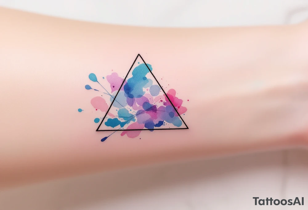 A watercolor triangle filled with splashes of blue, pink, and purple, representing creativity and fluidity. tattoo idea
