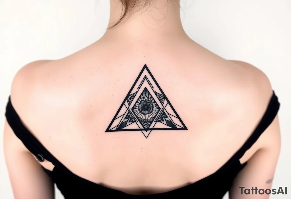 Geometric small triangle about different paths in life merge together and become stronger together while being psychedelic tattoo idea