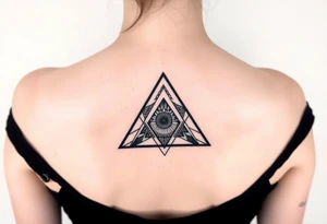 Geometric small triangle about different paths in life merge together and become stronger together while being psychedelic tattoo idea